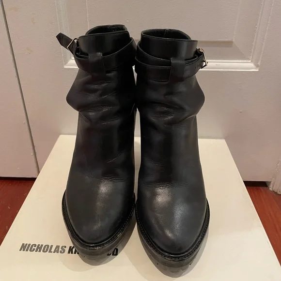値下げ NICHOLAS KIRKWOOD ブーツ パール 黒 37 イタリア製 Nicholas Kirkwood Black Casati Pearl Combat Boots Nicholas